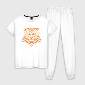 Женская пижама хлопок с принтом Orange Tiger , 100% хлопок | брюки и футболка прямого кроя, без карманов, на брюках мягкая резинка на поясе и по низу штанин | 2022 | animal | cat | lion | tiger | год тигра | животные | зверь | зубы | кот | кошка | лев | охотник | полосатый | природа | тигр | тигренок | тигрица | хищник