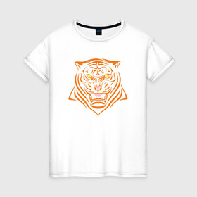 Женская футболка хлопок с принтом Orange Tiger , 100% хлопок | прямой крой, круглый вырез горловины, длина до линии бедер, слегка спущенное плечо | 2022 | animal | cat | lion | tiger | год тигра | животные | зверь | зубы | кот | кошка | лев | охотник | полосатый | природа | тигр | тигренок | тигрица | хищник
