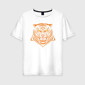 Женская футболка хлопок Oversize с принтом Orange Tiger , 100% хлопок | свободный крой, круглый ворот, спущенный рукав, длина до линии бедер
 | 2022 | animal | cat | lion | tiger | год тигра | животные | зверь | зубы | кот | кошка | лев | охотник | полосатый | природа | тигр | тигренок | тигрица | хищник