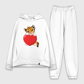 Женский костюм хлопок Oversize с принтом Tiger Love ,  |  | 2022 | animal | cat | heart | lion | love | tiger | год тигра | животные | зверь | зубы | кот | кошка | лев | люблю | любовь | охотник | полосатый | природа | сердце | тигр | тигренок | тигрица | хищник