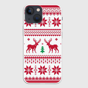Чехол для iPhone 13 mini с принтом Зимняя ночь ,  |  | арт | вязаный рисунок | вязь | дерево | ёлка | ёлки | ель | новый год | олени | олень | рисунок | рождество | снег | снежинка | снежинки