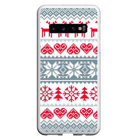 Чехол для Samsung Galaxy S10 с принтом Вязаный рисунок , Силикон | Область печати: задняя сторона чехла, без боковых панелей | арт | вязаный рисунок | вязь | любовь | новый год | ночь | олени | олень | рисунок | рождество | сердечки | сердечко | сердце | снег | снеговик | снеговики | снежинка | снежинки