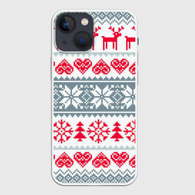 Чехол для iPhone 13 mini с принтом Вязаный рисунок ,  |  | арт | вязаный рисунок | вязь | любовь | новый год | ночь | олени | олень | рисунок | рождество | сердечки | сердечко | сердце | снег | снеговик | снеговики | снежинка | снежинки
