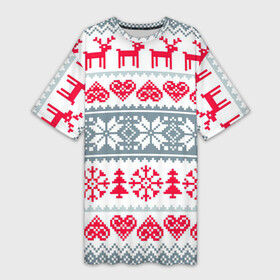 Платье-футболка 3D с принтом Зимняя любовь ,  |  | арт | вязаный рисунок | вязь | любовь | новый год | ночь | олени | олень | рисунок | рождество | сердечки | сердечко | сердце | снег | снеговик | снеговики | снежинка | снежинки