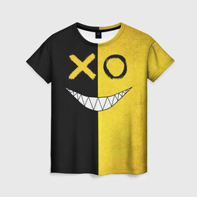 Женская футболка 3D с принтом Yellow and black smile , 100% полиэфир ( синтетическое хлопкоподобное полотно) | прямой крой, круглый вырез горловины, длина до линии бедер | emoji | smile | глаза крестики | злой смайл | злой смайлик | зубы | контраст | крестики | подарок | пятна | смайл | смайлик | улыбка | эмоджи | эмоция