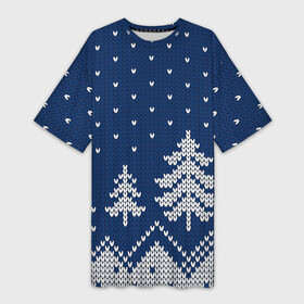Платье-футболка 3D с принтом Ночь в еловом лесу ,  |  | арт | вязаный рисунок | вязь | зима | зимняя ночь | лес | новый год | ночь | рисунок | рождество | снег | снеговик | снеговики | снежинка | снежинки