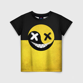 Детская футболка 3D с принтом Smile yin and yang , 100% гипоаллергенный полиэфир | прямой крой, круглый вырез горловины, длина до линии бедер, чуть спущенное плечо, ткань немного тянется | Тематика изображения на принте: emoji | smile | глаза крестики | злой смайл | злой смайлик | зубы | контраст | крестики | подарок | пятна | смайл | смайлик | улыбка | эмоджи | эмоция