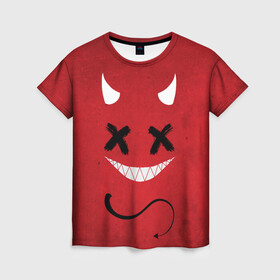 Женская футболка 3D с принтом Red Evil Smile , 100% полиэфир ( синтетическое хлопкоподобное полотно) | прямой крой, круглый вырез горловины, длина до линии бедер | emoji | smile | глаза крестики | злой смайл | злой смайлик | зубы | контраст | крестики | подарок | пятна | смайл | смайлик | улыбка | эмоджи | эмоция