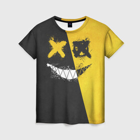 Женская футболка 3D с принтом Yellow and Black Emoji , 100% полиэфир ( синтетическое хлопкоподобное полотно) | прямой крой, круглый вырез горловины, длина до линии бедер | emoji | smile | глаза крестики | злой смайл | злой смайлик | зубы | контраст | крестики | подарок | пятна | смайл | смайлик | улыбка | эмоджи | эмоция