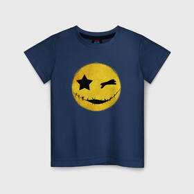 Детская футболка хлопок с принтом Смайл желтый , 100% хлопок | круглый вырез горловины, полуприлегающий силуэт, длина до линии бедер | Тематика изображения на принте: emoji | smile | глаза крестики | злой смайл | злой смайлик | зубы | контраст | крестики | подарок | пятна | смайл | смайлик | улыбка | эмоджи | эмоция