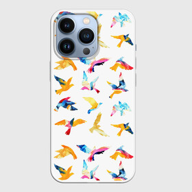 Чехол для iPhone 13 Pro с принтом акварельные птицы ,  |  | Тематика изображения на принте: акварель | голубь | гуашь | кисть | крылья | орёл | перья | полёт | птицы