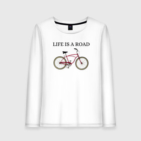 Женский лонгслив хлопок с принтом Велосипед , 100% хлопок |  | bike | life | road | велосипед | дорога | жизнь