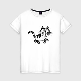 Женская футболка хлопок с принтом Черный кот  , 100% хлопок | прямой крой, круглый вырез горловины, длина до линии бедер, слегка спущенное плечо | black cat | cat | mustache | tail | кошка | усы . хвост | черный кот