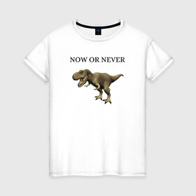 Женская футболка хлопок с принтом Динозаврик  , 100% хлопок | прямой крой, круглый вырез горловины, длина до линии бедер, слегка спущенное плечо | animal | dinosaur | never | now | динозавр | зверь