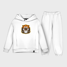 Детский костюм хлопок Oversize с принтом Tiger Music ,  |  | 2022 | animal | cat | lion | music | tiger | год тигра | животные | зверь | зубы | кот | кошка | лев | музыка | наушники | охотник | полосатый | природа | тигр | тигренок | тигрица | хищник