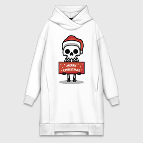 Платье-худи хлопок с принтом Merry Christmas joke ,  |  | holiday | joke | merry christmas | new year | poster | skeleton | skull | новый год | постер | праздник | рождество | скелет | череп | шутка