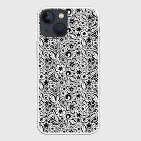 Чехол для iPhone 13 mini с принтом Черное кружево цветочное ,  |  | абстрактный | ажурный | ажурный узор | детский | для женщин | монохромный | цветочный узор | черно белый | черное кружево
