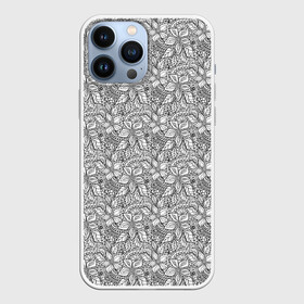 Чехол для iPhone 13 Pro Max с принтом Ажурный кружевной узор ,  |  | Тематика изображения на принте: абстрактный | ажурный узор | женский | кружевные цветы | современный | цветочный узор | черное кружево | черный и белый