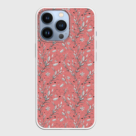 Чехол для iPhone 13 Pro с принтом Растительный узор с листьями ,  |  | веточки | деревья | куст | кустики | кусты | лианы | листочки | листья | набросок | орнамент | осенний | растительный | скетч | узор | ч б | чб | черно белый