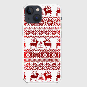 Чехол для iPhone 13 mini с принтом Зимний лес ,  |  | арт | вязаный рисунок | вязь | ёлка | ёлки | ель | новый год | ночь | олени | олень | рисунок | рога | рождество | снег | снеговик | снеговики | снежинка | снежинки