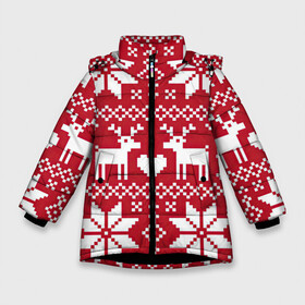 Зимняя куртка для девочек 3D с принтом Пиксельные рождественские олени , ткань верха — 100% полиэстер; подклад — 100% полиэстер, утеплитель — 100% полиэстер. | длина ниже бедра, удлиненная спинка, воротник стойка и отстегивающийся капюшон. Есть боковые карманы с листочкой на кнопках, утяжки по низу изделия и внутренний карман на молнии. 

Предусмотрены светоотражающий принт на спинке, радужный светоотражающий элемент на пуллере молнии и на резинке для утяжки. | арт | большие цветы | большой цветок | вязаный рисунок | вязь | новый год | олени | олень | рисунок | рождество | сердечко | сердце | снег | снежинка | снежинки | цветок | цветы