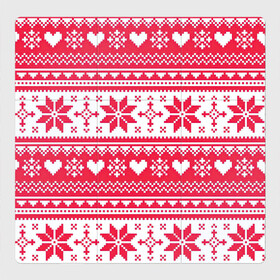 Магнитный плакат 3Х3 с принтом Новогодний уют , Полимерный материал с магнитным слоем | 9 деталей размером 9*9 см | арт | вязаный рисунок | вязь | новый год | рисунок | рождество | сердечки | сердечко | сердца | сердце | снег | снежинка | снежинки