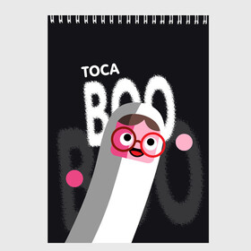 Скетчбук с принтом Toca Boo , 100% бумага
 | 48 листов, плотность листов — 100 г/м2, плотность картонной обложки — 250 г/м2. Листы скреплены сверху удобной пружинной спиралью | digital toys | gamer | games | helicopter taxi | pets | toca boca | toca hair salon | toca kitchen | toca life | toca life city | toca life worl | toca tea party | video games | игры