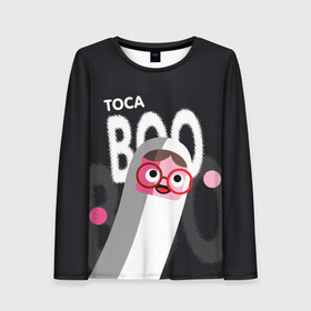 Женский лонгслив 3D с принтом Toca Boo , 100% полиэстер | длинные рукава, круглый вырез горловины, полуприлегающий силуэт | Тематика изображения на принте: digital toys | gamer | games | helicopter taxi | pets | toca boca | toca hair salon | toca kitchen | toca life | toca life city | toca life worl | toca tea party | video games | игры