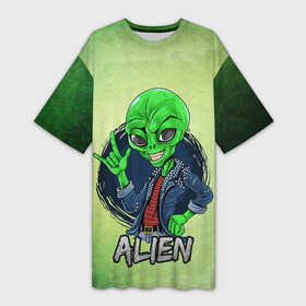 Платье-футболка 3D с принтом Alien ,  |  | alien | арт | графика | инопланетянин | нло | пришелец