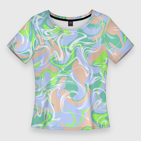 Женская футболка 3D Slim с принтом Разноцветные разводы красок ,  |  | абстракция | зелёный | пар | пятна | разводы | розовый | сиреневый | фиолетовый | цвета | цветные пятна | цветные разводы