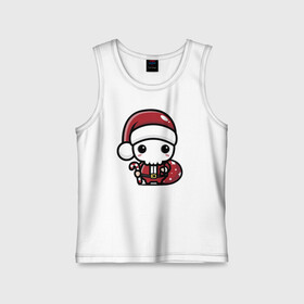 Детская майка хлопок с принтом Маленький Санта Клаус ,  |  | eyes | gifts | heart | holiday | santa klaus | skeleton | skull | star | глаза | дед мороз | звезда | подарки | праздник | сердце | скелет | череп