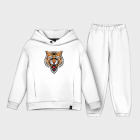 Детский костюм хлопок Oversize с принтом Tiger Scream ,  |  | 2022 | animal | cat | lion | tiger | год тигра | животные | зверь | зубы | кот | кошка | лев | охотник | полосатый | природа | тигр | тигренок | тигрица | хищник