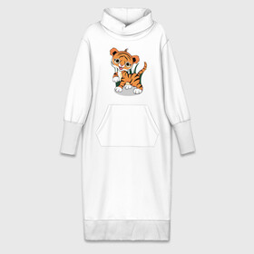 Платье удлиненное хлопок с принтом Тигренок ,  |  | 2022 | веселый | год тигра | котенок | листья | милый | полосатый | смешной | тигр | тигренок