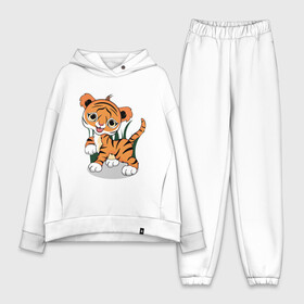 Женский костюм хлопок Oversize с принтом Тигренок ,  |  | 2022 | веселый | год тигра | котенок | листья | милый | полосатый | смешной | тигр | тигренок