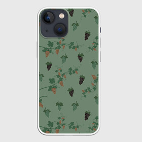 Чехол для iPhone 13 mini с принтом Ветви и кисти винограда ,  |  | Тематика изображения на принте: grape | summer | ботаническая иллюстрация | весна | виноград | зеленый | коричневый | лето | листья | праздник | принт | природа | растения | черный