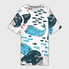 Платье-футболка 3D с принтом настоящие русалки ,  |  | девушка | магия | море | озеро | русалка | рыба | сказка | хвост | чешуя