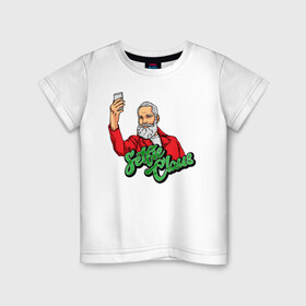 Детская футболка хлопок с принтом Санта Клаус , 100% хлопок | круглый вырез горловины, полуприлегающий силуэт, длина до линии бедер | борода | иллюстрация | рождество | санта | селфи | телефон
