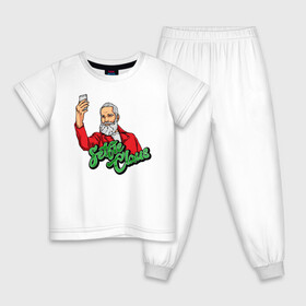 Детская пижама хлопок с принтом Санта Клаус , 100% хлопок |  брюки и футболка прямого кроя, без карманов, на брюках мягкая резинка на поясе и по низу штанин
 | борода | иллюстрация | рождество | санта | селфи | телефон