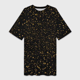 Платье-футболка 3D с принтом Жёлтые точки На черном Фоне ,  |  | black | dots | in fashion | in the top | in the trend | romance | spots | starry | student | yellow | youth | в моде | в топе | в тренде | жёлтый | звёздное | молодежь | пятна | романтика | студент | точки | черные