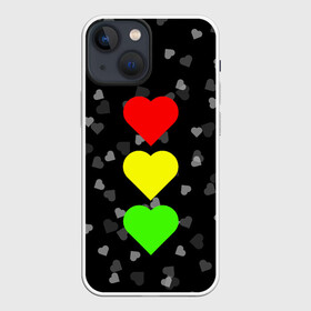 Чехол для iPhone 13 mini с принтом СВЕТОФОР ИЗ СЕРДЕЦ ,  |  | affection | cardiac | fondness | heart | love | loving | девочке | девушке | женская солидарность | любить | любовь | мальчику | маме | мужчине | парная | светофор из сердец | сердечко | сердце