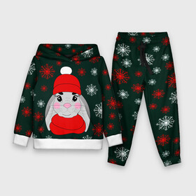 Детский костюм 3D (с толстовкой) с принтом зимний кролик и снежинки ,  |  | заяц | зеленый | зима | красная шапка | красный | кролик | мороз | нарисованный от руки | новый год | праздник | рождество | снег | снегопад | снежинки | холод | шарф
