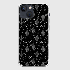 Чехол для iPhone 13 mini с принтом Черно белые кактусы ,  |  | лето | мексиканский | монохромный | пляжный | популярный узор | пустыня | современный | цветы кактуса | черно белый