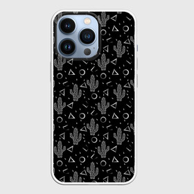Чехол для iPhone 13 Pro с принтом Черно белые кактусы ,  |  | Тематика изображения на принте: лето | мексиканский | монохромный | пляжный | популярный узор | пустыня | современный | цветы кактуса | черно белый