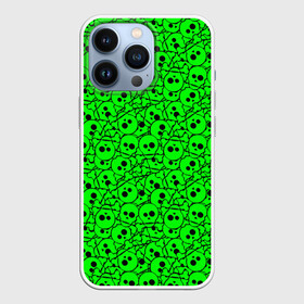 Чехол для iPhone 13 Pro с принтом Черепа на кислотно зеленом фоне ,  |  | death | gothic | halloween | horror | neon | skeleton | skillet | skull | готика | жуткий | кислота | кости | молодежный | неоновый | пират | подростковые | салатовый | скелет | хеллоуин | хоррор | хэллоуин | череп | черепки