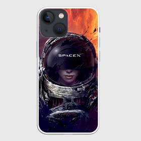 Чехол для iPhone 13 mini с принтом Space X Elon Musk ,  |  | american company | astronaut | emblem | girl | in a spacesuit | logo | open space | space x | suborbital flights | американская компания | астронавт | в скафандре | взрыв | девушка | логотип | огонь | открытый космос | суборбитальные полеты