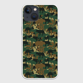 Чехол для iPhone 13 с принтом Охотник (камуфляж из зверей) ,  |  | Тематика изображения на принте: hunter | hunting | егерь | звери | капканы | лес | оружие | охота | охота на волка | охота на зайца | охота на кабана | охота на утку | охотник | ружьё