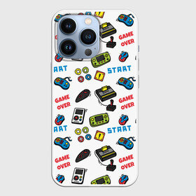 Чехол для iPhone 13 Pro с принтом START | GAME OVER ,  |  | game over | nintendo | pattern | sega | sony | start | tetris | денди | конец игры | нинтедо | нинтендо | паттерн | приставка | сега | сони | старт | тетрис