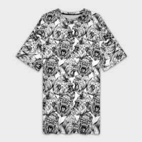Платье-футболка 3D с принтом Злые Гориллы  Паттерн ,  |  | africa | afrika | angry | ape | apes | black white | gorilla | gorillas | gorillaz | hip hop | monkey | pattern | raging | sketch | африка | африканский узор | злые обезьяны | мартышка | примат | приматы | рисунок | рисунок карандашом | скетч | узор | хип