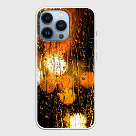 Чехол для iPhone 13 Pro с принтом В городе дождь ,  |  | Тематика изображения на принте: bright | city | drops | evening | lights | rain | summer | wet | вечер | город | дождь | капли | летний | мокрое | огни | стекло | яркие