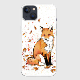 Чехол для iPhone 13 с принтом ЛИСА В ЛИСТЬЯХ   ОСЕННЕЕ НАСТРОЕНИЕ   FOX IN THE FOREST ,  |  | autumn | forest | fox | животные | звери | лес | лиса | листья | музыка | ноты | осень | песни | природа